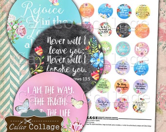 Bible Verses Printable Digital Collage Sheet, 30mm Circles, Circle Collage Sheet, Circle Images, Digital Download, Printable Paper
