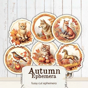 Autumn Ephemera Fussy Cut Junk Journal Printables, Vintage Fall Digital Download, Printable Woodland Animals Collage Sheet, Journal Supplies