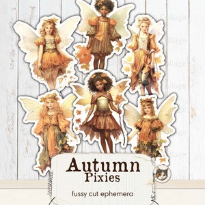 Autumn Ephemera Junk Journal Printables, Autumn Pixies Fussy Cut Ephemera, Autumn Fairies Collage Sheet Digital Download, Fall Printable