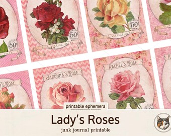 Diario basura imprimible con efímeras de rosas, efímeras victorianas, paquete de semillas falsas imprimible, hoja de collage de álbum de recortes con descarga digital, papel antiguo