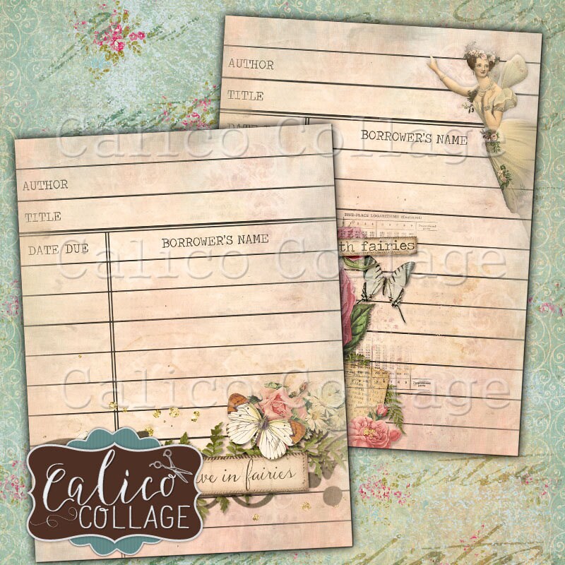 Printable Library Cards Ephemera Pack Fairy Garden Vintage | Etsy