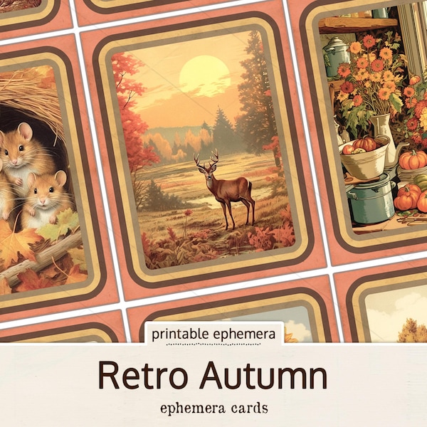 Retro Autumn Ephemera Packs, 1970s Printable Cards, Autumn Ephemera Cards, Vintage Ephemera Digital Download Collage Sheets