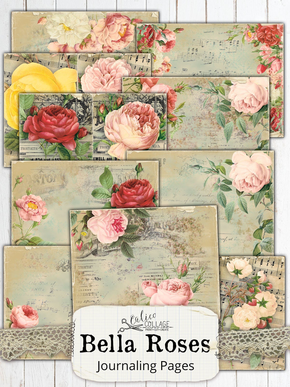 Printable Junk Journal Kit Bella Rose, Vintage Rose, Rose Ephemera - Etsy