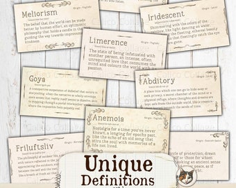 Unique Vintage Definitions Junk Journal Printable, Vintage Dictionary Words, Ephemera Words, Junk Journal Words, Digital Collage Sheet