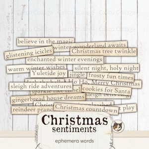 Christmas Sentiments Junk Journal Words, Christmas Ephemera Words, Printable Ephemera Digital Download Collage Sheet, Junk Journal Kit