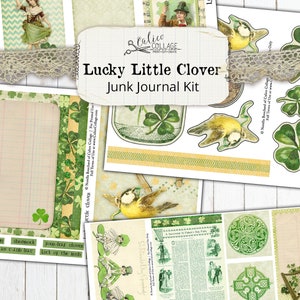 St Patricks Day Junk Journal Kit Ephemera Pack, Lucky Little Clover, Irish Ephemera image 2