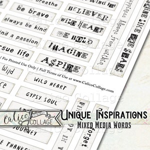 Printable Unique Inspirations Mixed Media Words, Junk Journaling ...