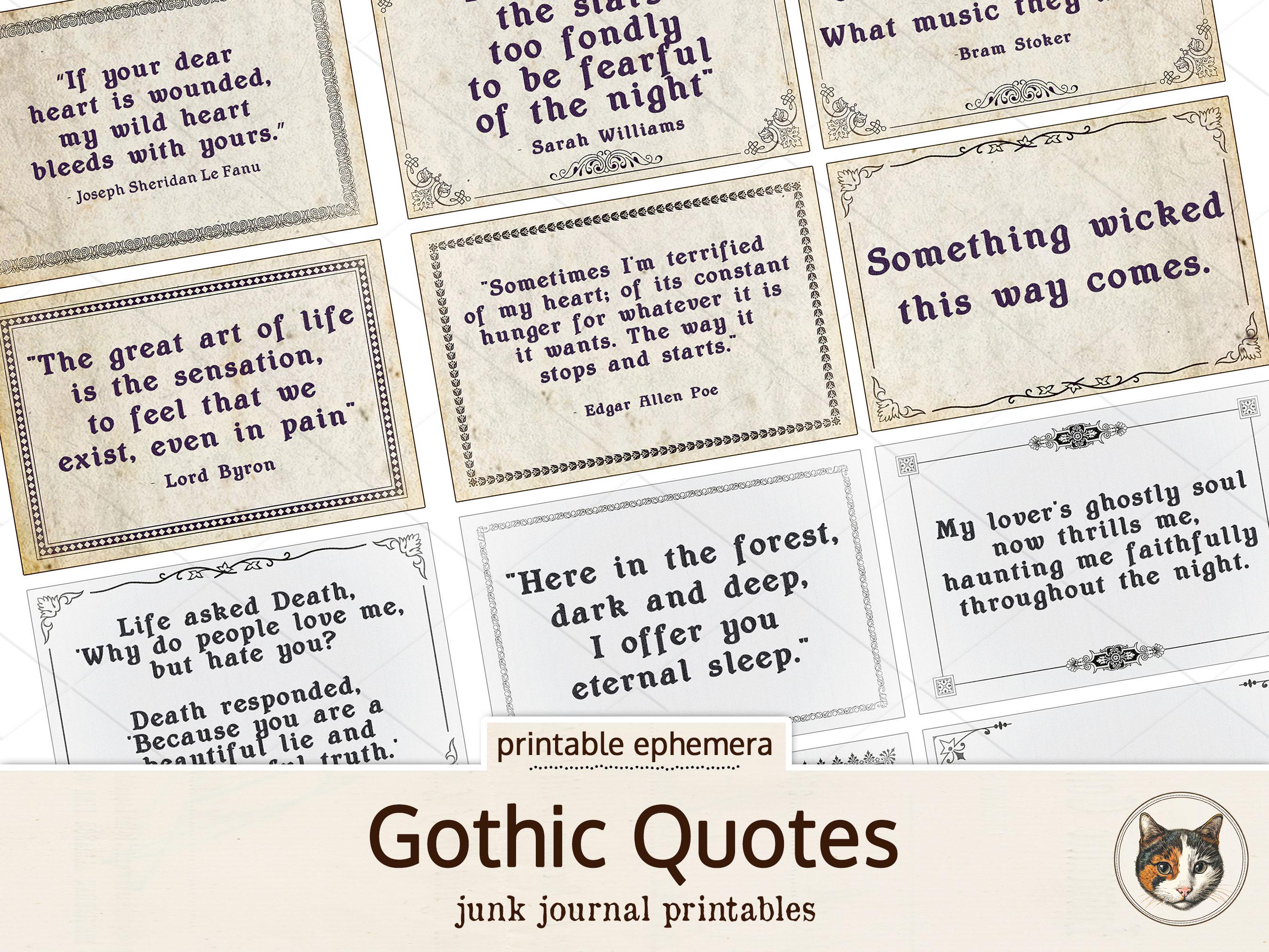 Gothic Quotes Junk Journal Printable, Vintage Halloween Words, Junk Journal Words Collage Sheet,  Digital Download, Ephemera Words,