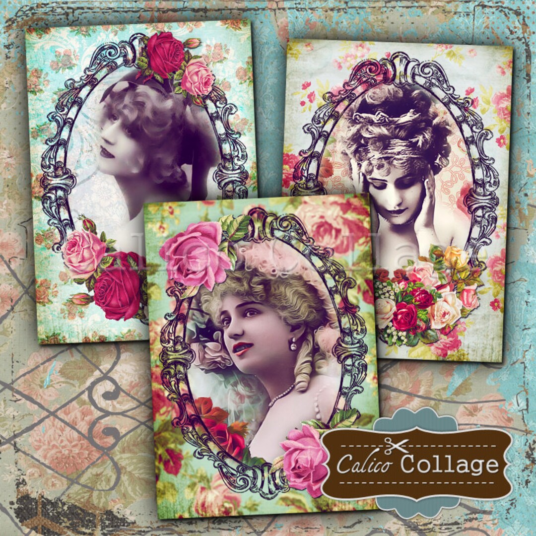 Lady Roses 2.5x3.5 Inch Size Tags Digital Collage Sheet Printable ...