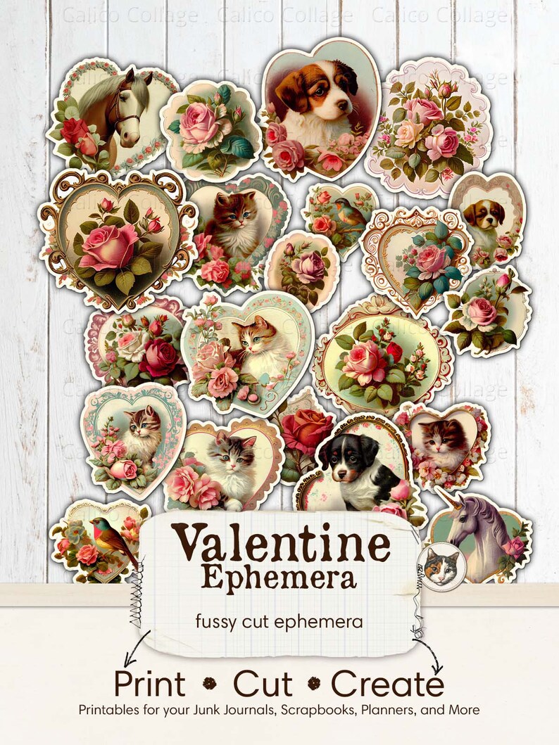 Valentine Ephemera Collage Sheet, Junk Journal Printable, Fussy Cut Ephemera, Vintage Valentines, Scrapbook Supplies, Journal Supplies image 4