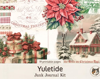 Kit de diario basura navideño, diario basura navideño vintage, material efímero navideño de descarga digital, papeles festivos para álbumes de recortes, kit de manualidades navideñas