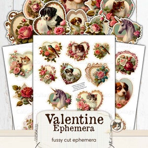 Valentine Ephemera Collage Sheet, Junk Journal Printable, Fussy Cut Ephemera, Vintage Valentines, Scrapbook Supplies, Journal Supplies image 5
