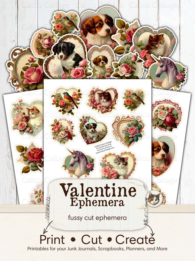 Valentine Ephemera Collage Sheet, Junk Journal Printable, Fussy Cut Ephemera, Vintage Valentines, Scrapbook Supplies, Journal Supplies image 5