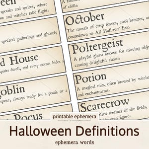 Halloween Definitions Ephemera Words, Halloween Junk Journal, Digital Download Halloween Words, Spooky Ephemera for Journaling