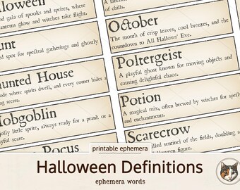 Definiciones de Halloween, palabras efímeras, diario basura de Halloween, palabras de Halloween en descarga digital, efímeras espeluznantes para llevar un diario