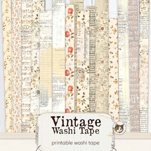Vintage Washi Tape, afdrukbare Washi Tape Strips, Junk Journal afdrukbaar antiek papier, afdrukbare Ephemera digitale download collagebladen