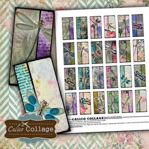 Grunge Dragonflies, Collage Sheet, Dragonfly, Domino Images, 1x2 Collage Sheet, Grunge Images, Vintage Dragonflies, Printable Images image 1