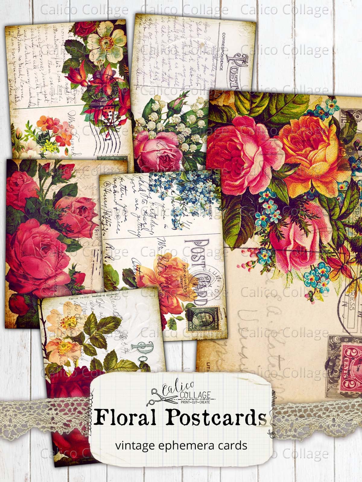 Printable Vintage Floral Postcard Junk Journal Ephemera - Etsy