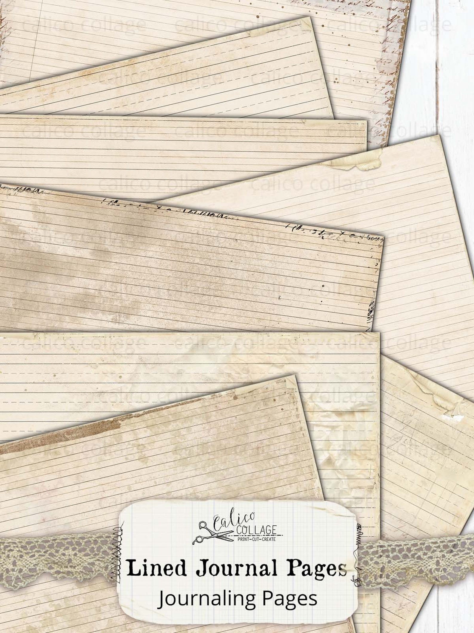 Printable Lined Journal Pages Junk Journal Supplies Digital - Etsy