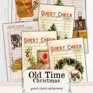 Kerstgast Check Ephemera voor Christmas Junk Journals, Vintage Christmas Ephemera, Junk Journal Kit, Collage Sheet, Holiday Ephemera