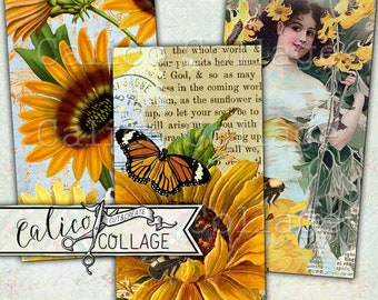 Printable, Domino Collage Sheet, 1x2 Inch, Sunflowers, Garden Ephemera, 1x2 Collage Sheet, Images for Pendants, Digital, Collage Sheet