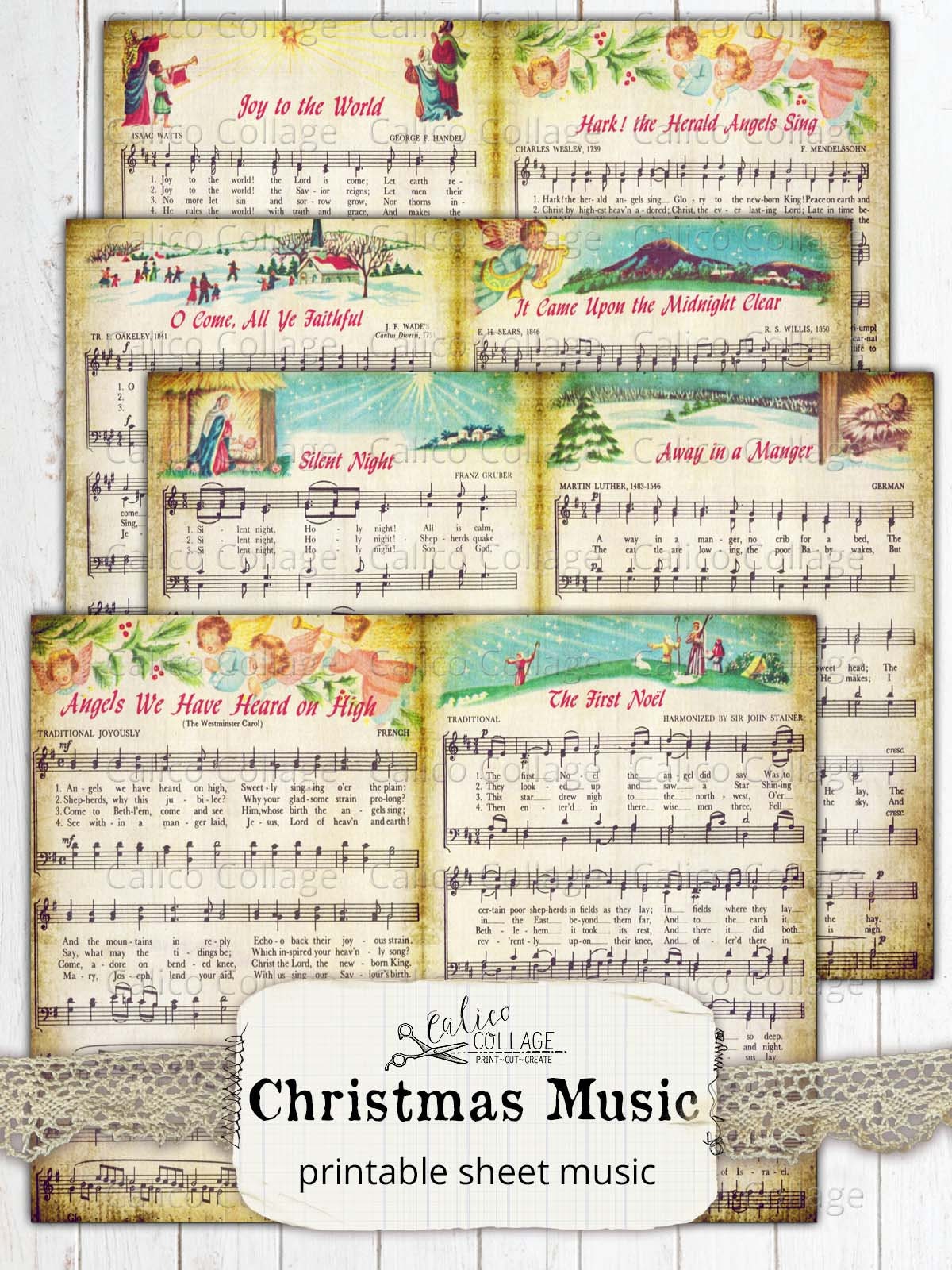 Printable Vintage Christmas Sheet Music Junk Journal Pages | Etsy