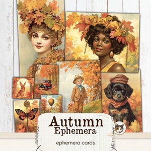 Fall Ephemera Junk Journal para impressão, pacote de outono efêmeras, cartões de mistura de outono para efêmeras, folhas de colagem para download digital de efêmeras para impressão
