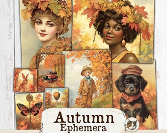 Fall Ephemera Junk Journal Printable, Autumn Ephemera Pack, Autumn Mix Ephemera Cards, Printable Ephemera Digital Download Collage Sheets