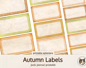 Etiquetas de otoño, etiquetas imprimibles para diario basura de otoño, efímeras de otoño vintage, etiquetas para álbumes de recortes de otoño, descarga digital
