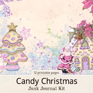 Junk Journal Kit Candy Christmas, Printable Journal Supplies, Digital Paper, Junk Journal Paper, Vintage Christmas, Holiday Ephemera