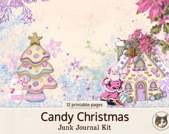 Kit de diario basura: dulces navideños, suministros para diarios imprimibles, papel digital, papel para diario basura, Navidad vintage, material efímero para fiestas