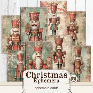 Diário de lixo eletrônico de coisas efêmeras de Natal para impressão, cartões de coisas efêmeras de Natal para quebra-nozes, folha de colagem de download digital, criação de cartões digitais de férias