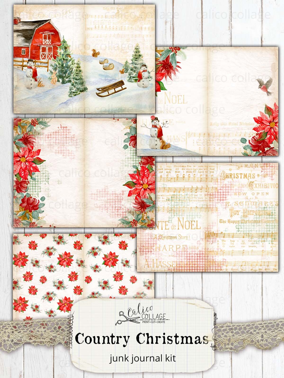 Printable Christmas Junk Journal Kit, Country Christmas Ephemera Pack ...
