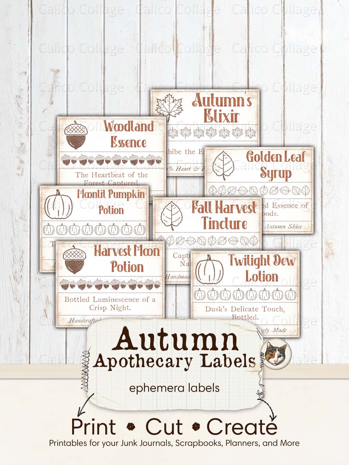 Fall Book Label Autumn Apothecary Labels, Printable Fall Ephemera, Vintage Autumn ...
