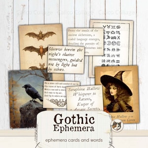 Gothic Ephemera Junk Journal Printable, Halloween Ephemera Words, Junk Journal Words Digital Download Collage Sheet