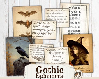 Gothic Ephemera Junk Journal Printable, Halloween Ephemera Words, Junk Journal Words Digital Download Collage Sheet