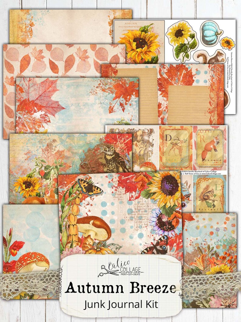 Autumn Botanical Junk Journal Kit, Pages, Papers, Ephemera, Vintage Fox ...