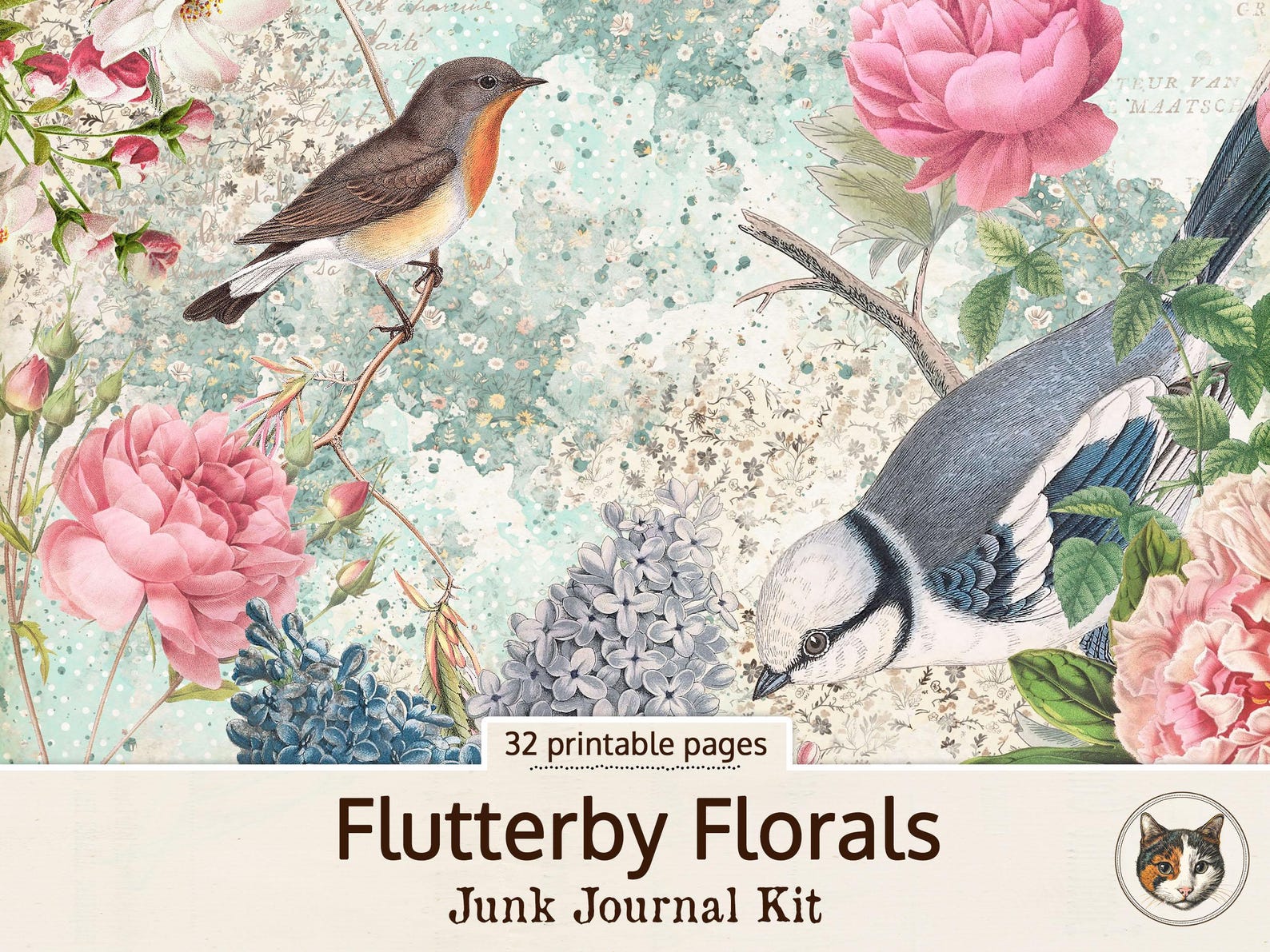 Bird Junk Journal Printable, Printable Botanical Ephemera, Floral Junk ...
