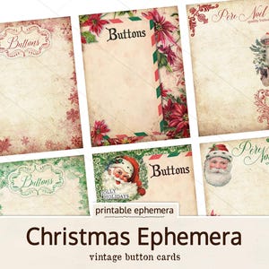 Kerstknopkaarten, afdrukbare vakantie-Efemere feestdagen, Junk Journal Efemere Pack, Efemere-kaarten, Plakboek-briefpapier, Bullet Journal-voorraad