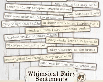Fairy Sentiments For Junk Journals, Printable Ephemera Words, Junk Journal Supplies, Scrapbook Ephemera Printable Planner Words, Whimsical