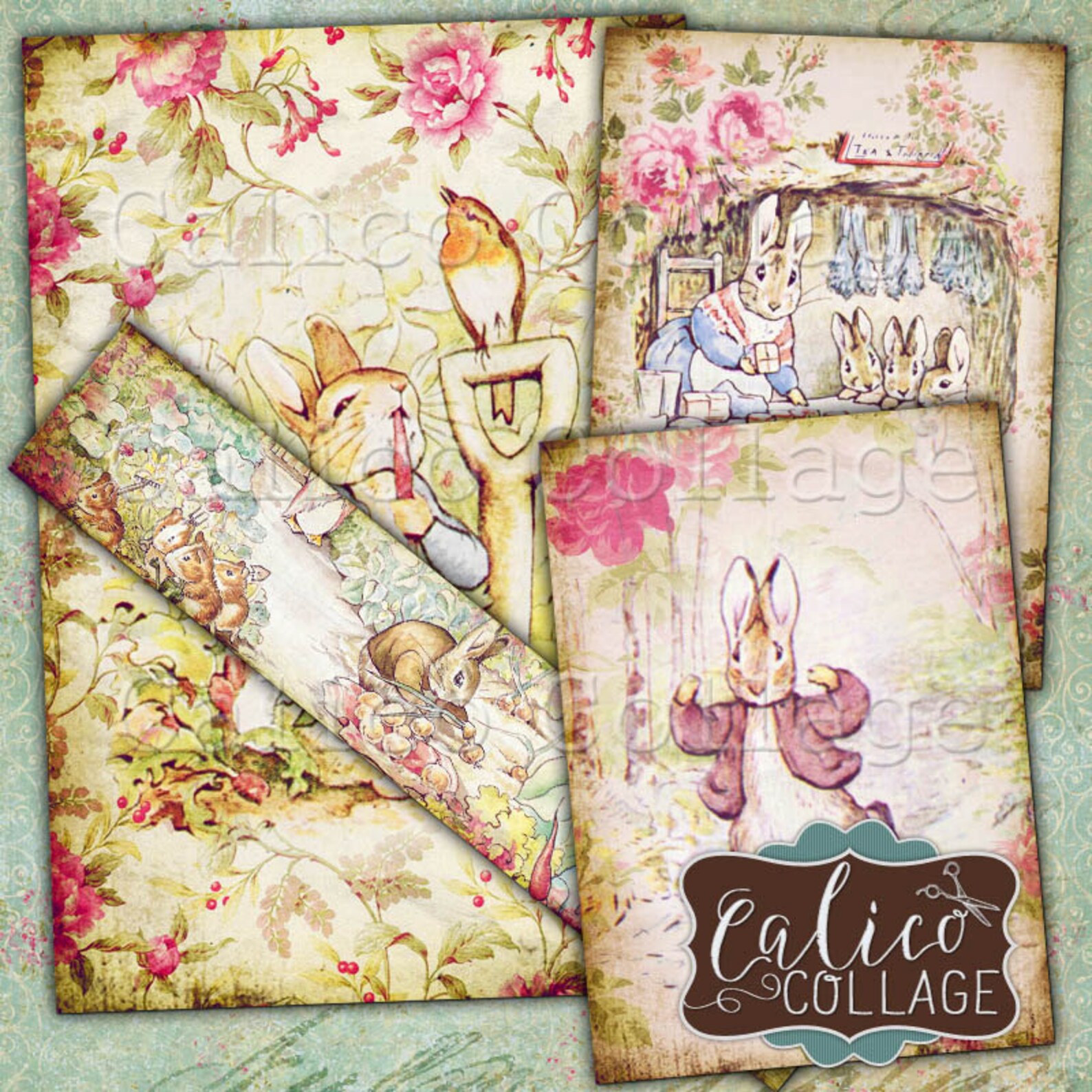 Peter Rabbit Collage Sheet Printable Ephemera Decoupage Etsy
