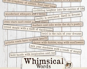 Whimsical Ephemera Words for Junk Journals, Unique Words Junk Journal Words, Scrapbook Ephemera Printable Planner Words, Collage Sheet