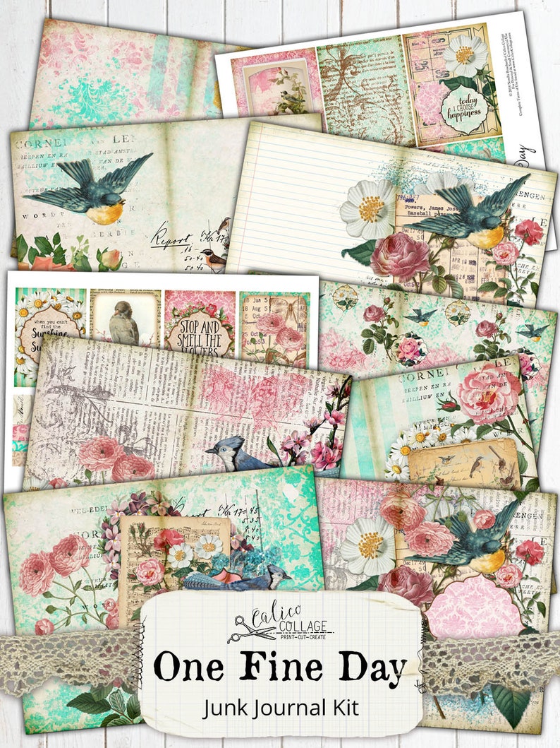 Spring Collage Sheets, Botanical, Junk Journal Kit, Pages, Papers, Ephemera, Vintage Bird, Scrapbook, Printable, Plants, Garden One Fine Day image 4