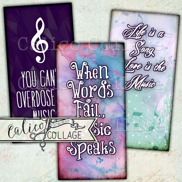 Printable, Music Quotes, Digital, Collage Sheet, Domino Collage Sheet, Music Ephemera, Junk Journal, Decoupage Paper, Quotes, Calico Collage