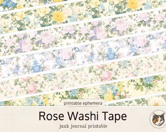 Cinta washi rosa, tiras de cinta washi imprimibles, papel antiguo imprimible para diario basura, hojas de collage digitales imprimibles para descargar