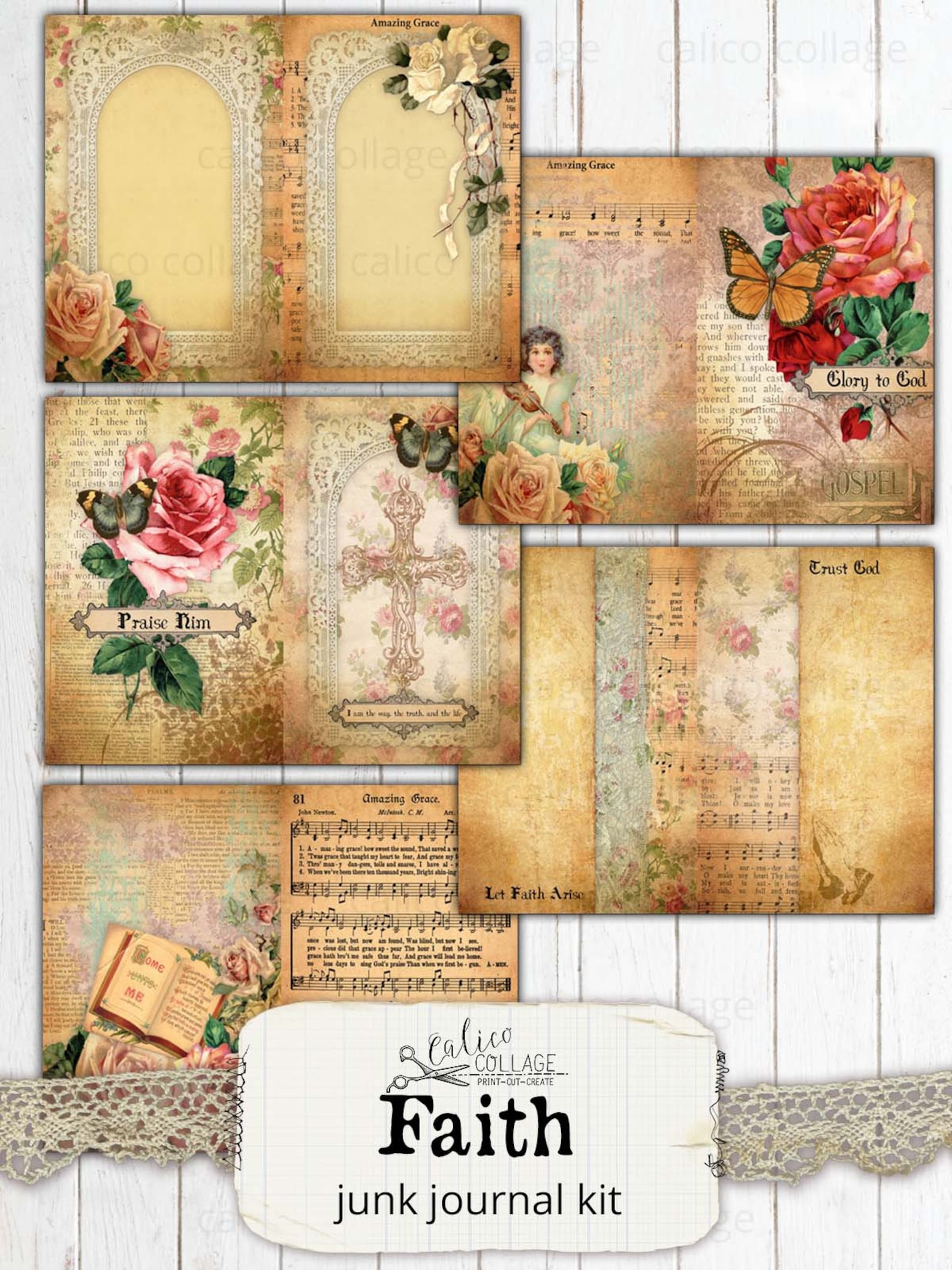 Printable Faith Junk Journal Kit Religious Ephemera Kit | Etsy
