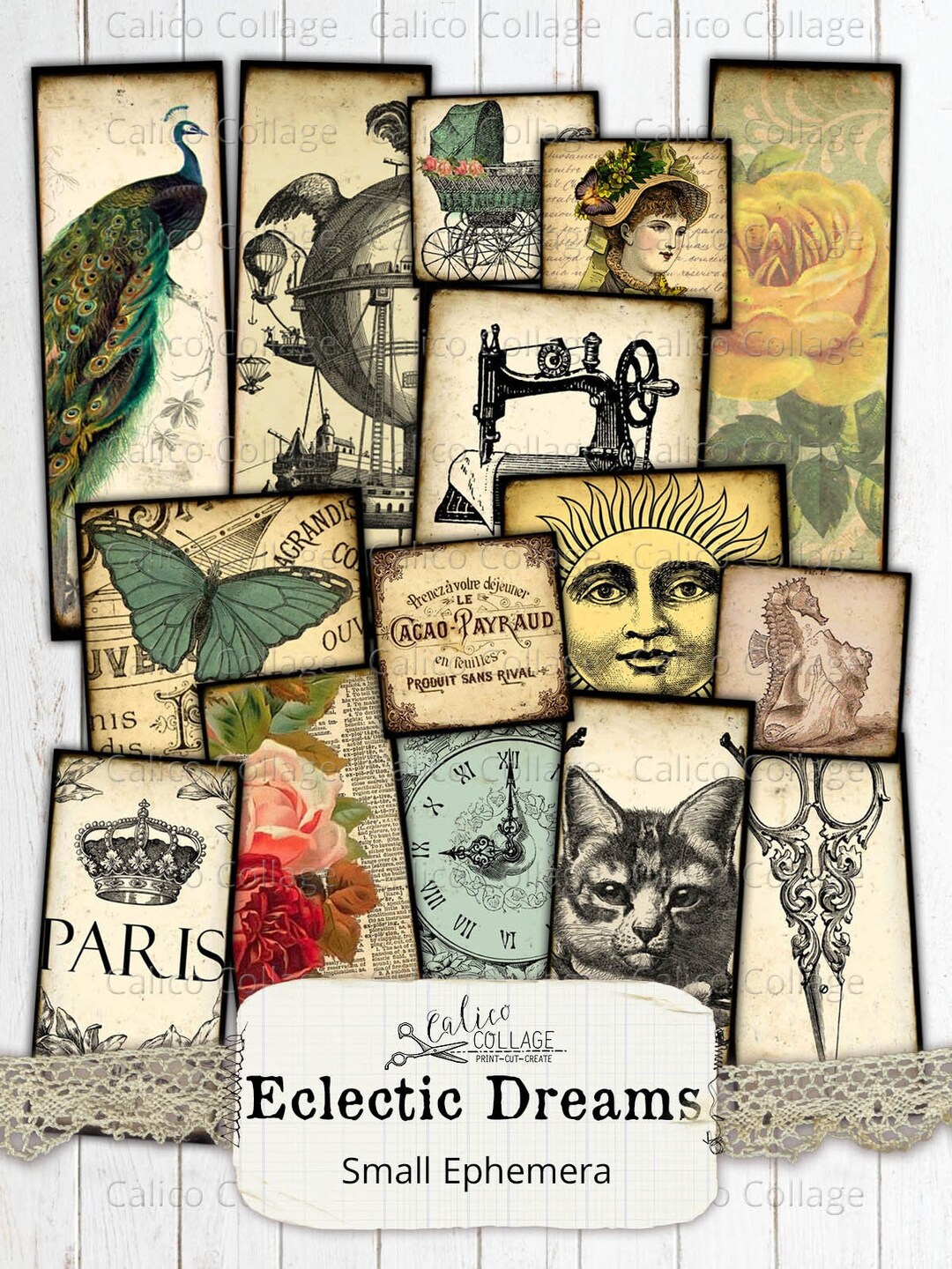 Printable Digital Collage Sheet, Junk Journal Ephemera Pack, Vintage ...