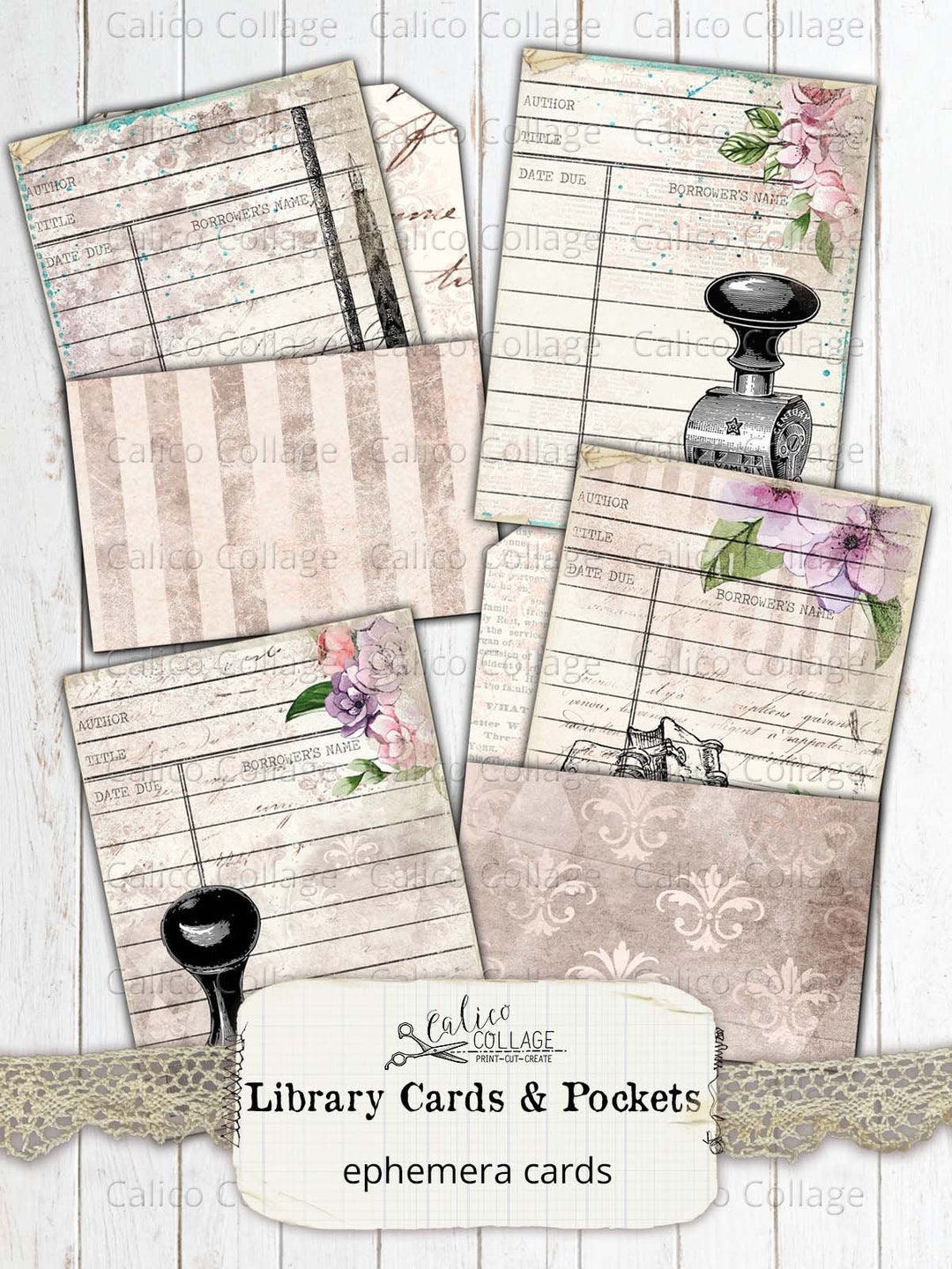 Printable Library Cards and Pockets, Junk Journal Supplies, Scrapbook ...