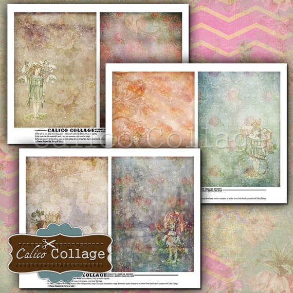 Flower Children Printable Journal Pages Digital Collage Sheet 5x7 Inch Size Images Greeting Cards Vintage Paper Scrapbook Junk Journals