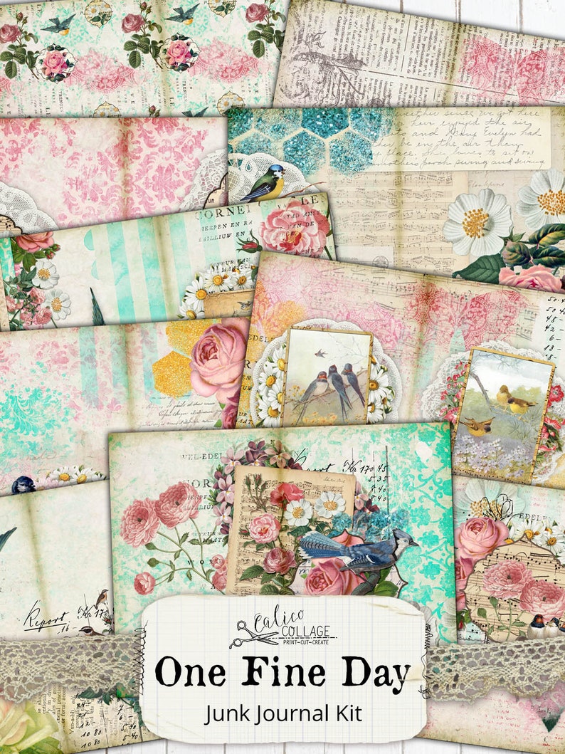 Spring Collage Sheets, Botanical, Junk Journal Kit, Pages, Papers, Ephemera, Vintage Bird, Scrapbook, Printable, Plants, Garden One Fine Day image 5